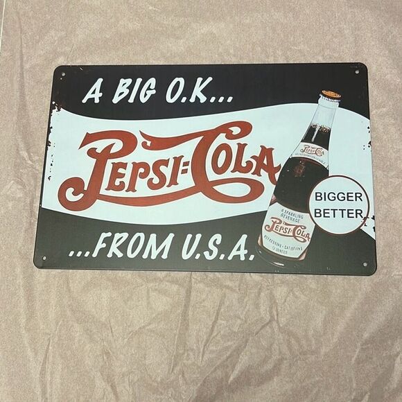 Pepsi-Cola Vintage-Style Tin Sign – 12” x 8” | “A Big O.K. from U.S.A.” Reproduc - Picture 1 of 1